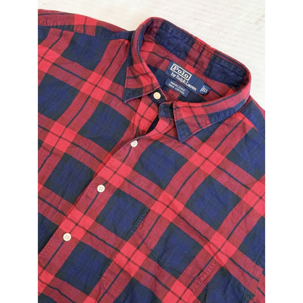Polo Ralph Lauren Marlowe Plaid Button Shirt XL Red Black Cotton Classic Fit